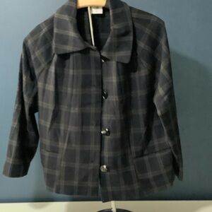 CAbi Navy and Gray Plaid Button Jacket